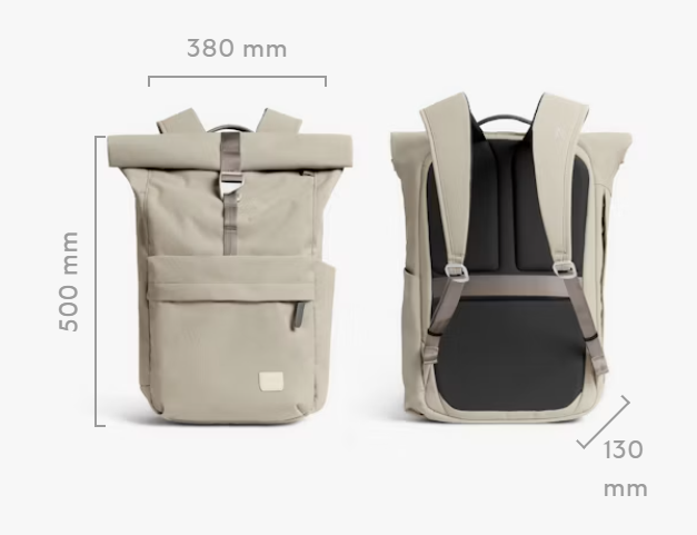 Rozměry a variabilní konstrukce batohu Bellroy Classic Rolltop